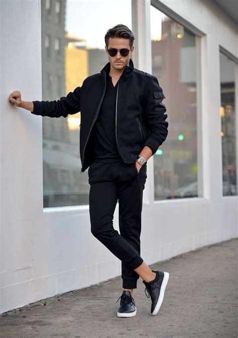 black leather sneakers men's outfit.